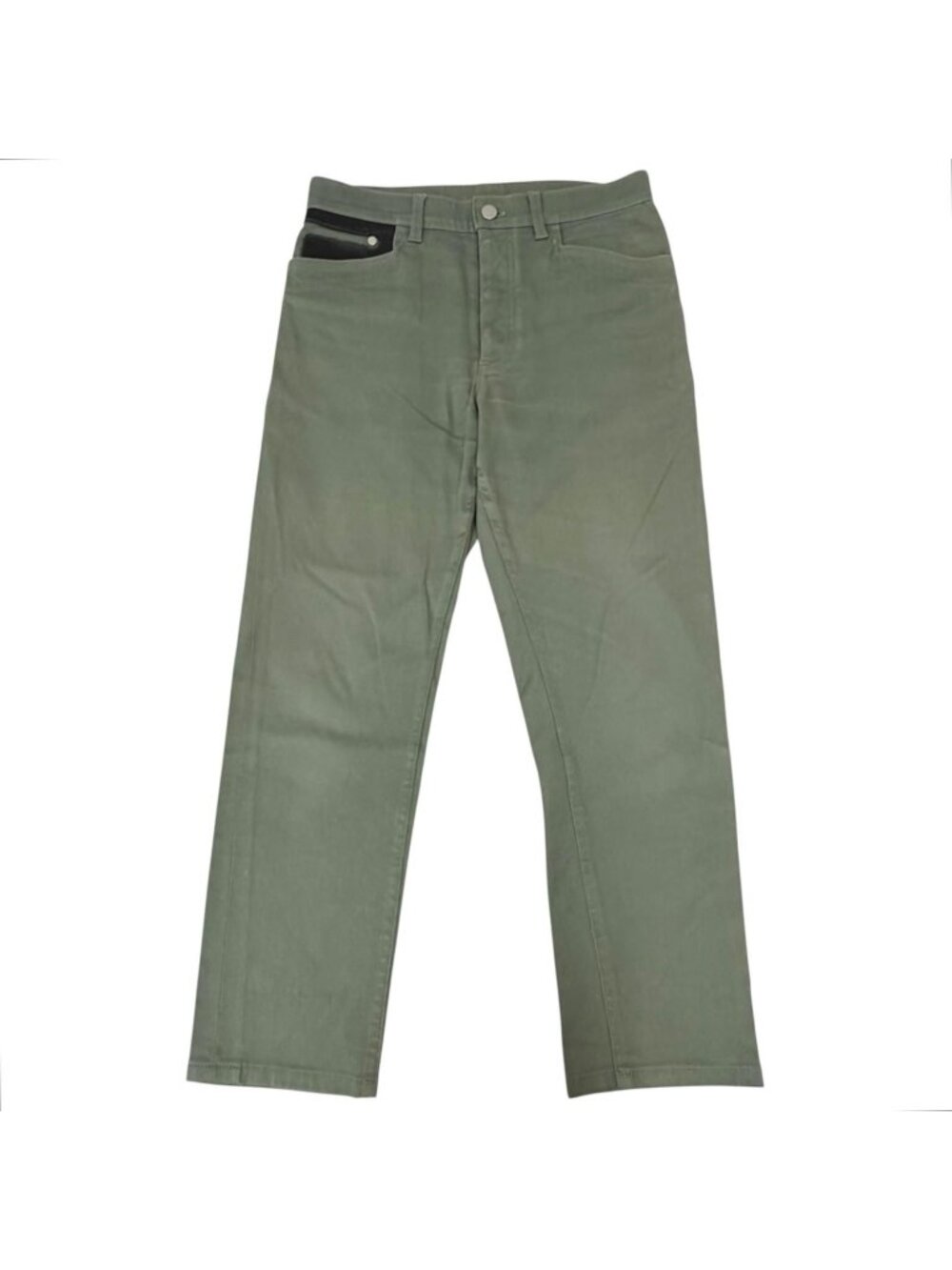 Hermes Sellier Button Fly Leather Trim Cotton Pants Work Khaki 40